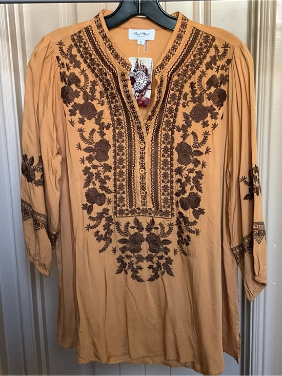 Angel Heart Boutique Tops - Angel Heart Boutique Mustard Embroidered Floral Top